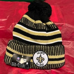 New Era NFL New Orleans Saints Bobble Knit Hat In Black & Yellow One Size